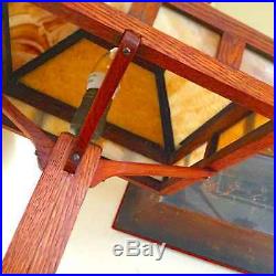 Antique Mission Oak and Slag Glass Lamp Arts & Crafts/Stickley Era
