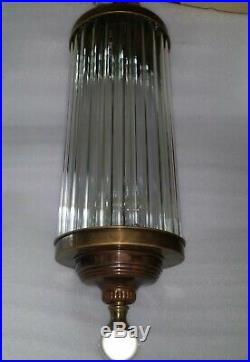 Antique Old Vintage Art Deco Brass & Glass Ceiling Fixture Chandelier Light Lamp