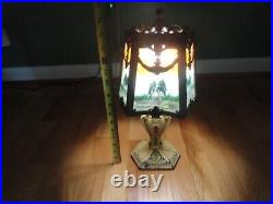 Antique Ornate Metal Slag Glass Boudoir Vanity Table Lamp Vintage Art Nouveau