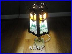 Antique Ornate Metal Slag Glass Boudoir Vanity Table Lamp Vintage Art Nouveau