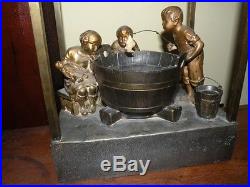 Antique Oswald Schimmelpfennig Bronze Art Glass Figural Lamp Children Fishing