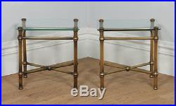 Antique Pair Art Deco Style Brass Glass Occasional Lamp Coffee Side Sofa Tables