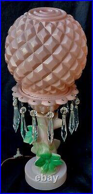 Antique Pink Figural Bohemian Glass Lamp Epcot Drop Dome Crystal Lamp
