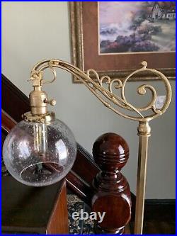 Antique Professionally Restored Art Deco Bridge Arm Floor Lamp withglass shade