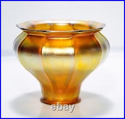 Antique QUEZAL Signed Gold Iridescent Squash Blossom Art Glass Lamp Shade