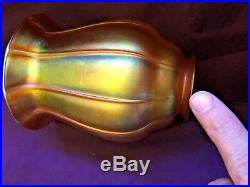 Antique Quezal 5 1/2 Favrile Aurene Gold Iridescent Art Glass Lamp Shade
