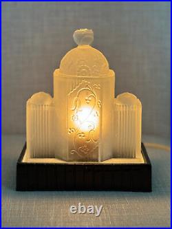 Antique Rare Art Deco Tiered Architectural Form Frosted Glass Desk Lamp. 1930`s