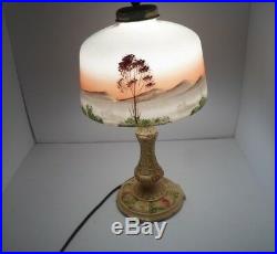 Antique Reverse Painted Glass Lamp Great Colors Art Nouveau Cottage Chic 23