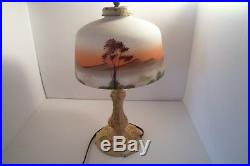 Antique Reverse Painted Glass Lamp Great Colors Art Nouveau Cottage Chic 23