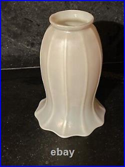 Antique STEUBEN Art Glass Lamp Shade Calcite White Iridescent Tulip Signed