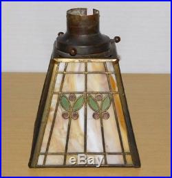 Antique Signed Handel Bronze Slag Glass Lamp Shade Arts & Crafts Light Hubbell
