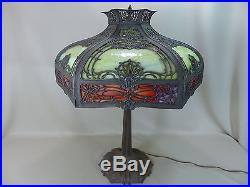 Antique Signed Miller Bent Slag Glass Panel Art Nouveau Lamp Handel B&H Era