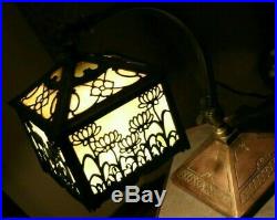 Antique Slag Glass Lamp Art Nouveau Arts & Crafts early 1900s Piano Bankers Lamp