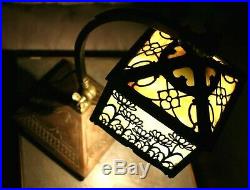 Antique Slag Glass Lamp Art Nouveau Arts & Crafts early 1900s Piano Bankers Lamp