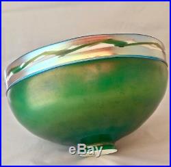 Antique Steuben Art Nouveau Glass Shade Green Aurene/intarsia Appld Border 10