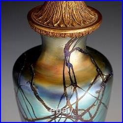 Antique Steuben Carder Blue Aurene Vine #8023 Mounted Art Glass Lamp
