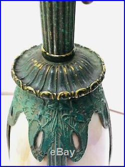 Antique Table Lamp Art Nouveau Caramel Slag Glass Light Up Base Bradley Hubbard