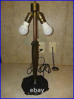 Antique Table Lamp Empire Lamp Co Chicago Morning Glories 8 Panel Slag Glass 17