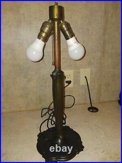 Antique Table Lamp Empire Lamp Co Chicago Morning Glories 8 Panel Slag Glass 17