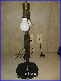 Antique Table Lamp Empire Lamp Co Chicago Morning Glories 8 Panel Slag Glass 17