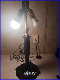 Antique Table Lamp Empire Lamp Co Chicago Morning Glories 8 Panel Slag Glass 17