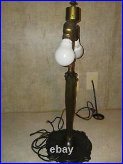 Antique Table Lamp Empire Lamp Co Chicago Morning Glories 8 Panel Slag Glass 17