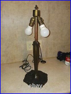 Antique Table Lamp Empire Lamp Co Chicago Morning Glories 8 Panel Slag Glass 17