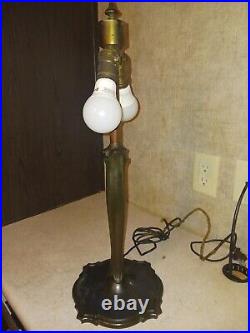 Antique Table Lamp Empire Lamp Co Chicago Morning Glories 8 Panel Slag Glass 17