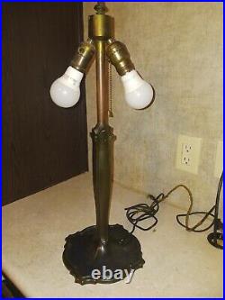 Antique Table Lamp Empire Lamp Co Chicago Morning Glories 8 Panel Slag Glass 17