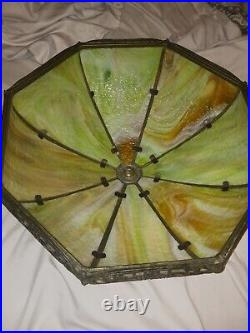 Antique Table Lamp Empire Lamp Co Chicago Morning Glories 8 Panel Slag Glass 17