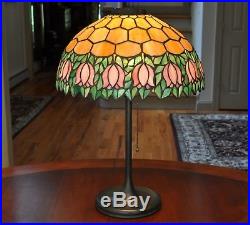 Antique Unique Art Glass & Metal Co. Leaded Lamp with Tulips Stained Glass Lamp