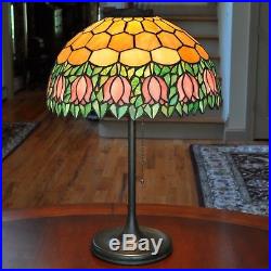 Antique Unique Art Glass & Metal Co. Leaded Lamp with Tulips Stained Glass Lamp