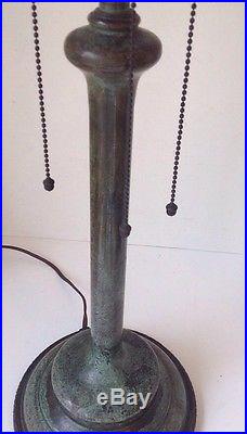Antique Unique Art Glass & Metal Co Table Lamp 3 Socket Variegated Green Brown