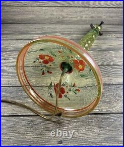 Antique Uranium Austria Glass Hand Painted Candle Stick Lamp Vaseline Art Deco