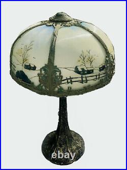 Antique Victorian Art Nouveau 6 Panel Slag Glass Lamp Shade