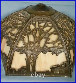 Antique Victorian Art Nouveau 6 Panel Stained Slag Glass Lamp Shade