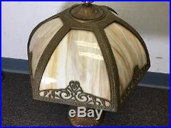 Antique Victorian Art Nouveau Bent Carmel Colored slag glass Lamp
