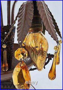 Antique Victorian Art Nouveau Deco Amber Glass Epergne Centerpiece Table Lamp