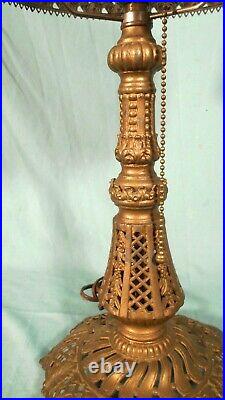 Antique Victorian Art Nouveau Metal Lamp Base With Milk Glass Shade