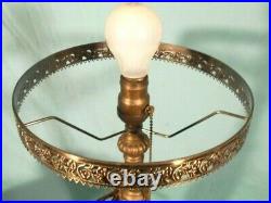 Antique Victorian Art Nouveau Metal Lamp Base With Milk Glass Shade