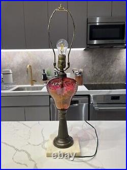 Antique Victorian Gold Ruby Wheel Cut Cranberry Glass Lamp Converted Oil Lamp 24