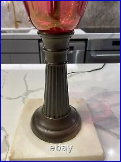 Antique Victorian Gold Ruby Wheel Cut Cranberry Glass Lamp Converted Oil Lamp 24