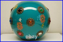 Antique Victorian Gwtw Green Glass Turquoise Art Nouveau Jeweled Oil Lamp Shade