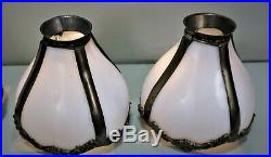 Antique Victorian Mission Arts&crafts Slag Glass Lamp Shades Set Of 4