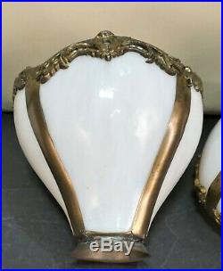 Antique Victorian Mission Arts&crafts Slag Glass Lamp Shades Set Of 4