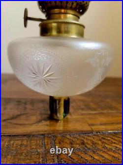 Antique Victorian Spectacular Etched and Cut Glass Peg Oil Lamp with Burner