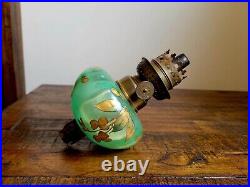 Antique Victorian Spectacular Hand Painted Uranium Glass Peg Oil Lamp with Burner