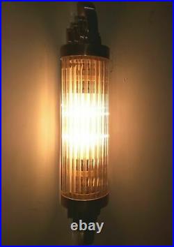 Antique Vintage Art Deco Chrome Brass & Glass Rod Ship Light Wall Sconces Lamp