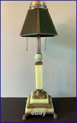 Antique Vintage Art Deco Jadeite Slag Glass Table Lamp ornate Footed 24