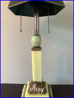 Antique Vintage Art Deco Jadeite Slag Glass Table Lamp ornate Footed 24